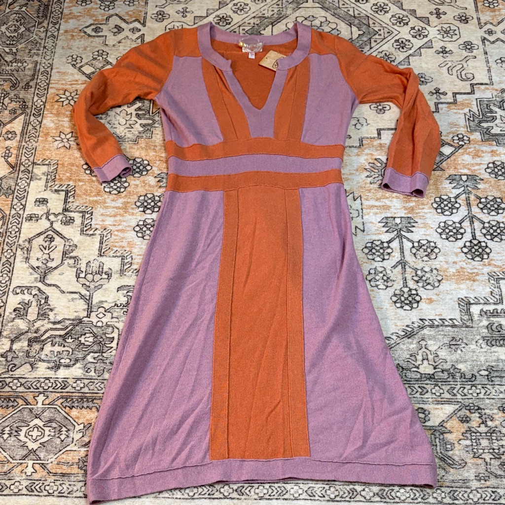 Nwt Plenty By Tracy Reece M Color Block Raw Hem Boho 3/4 Sleeve Shift Dress
